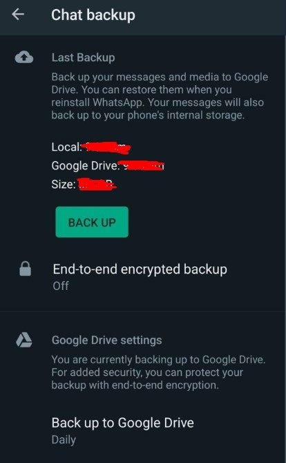 Backup delle chat di WhatsApp