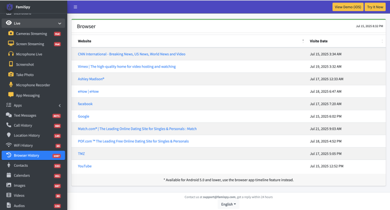 FamiSpy monitorare la cronologia del browser