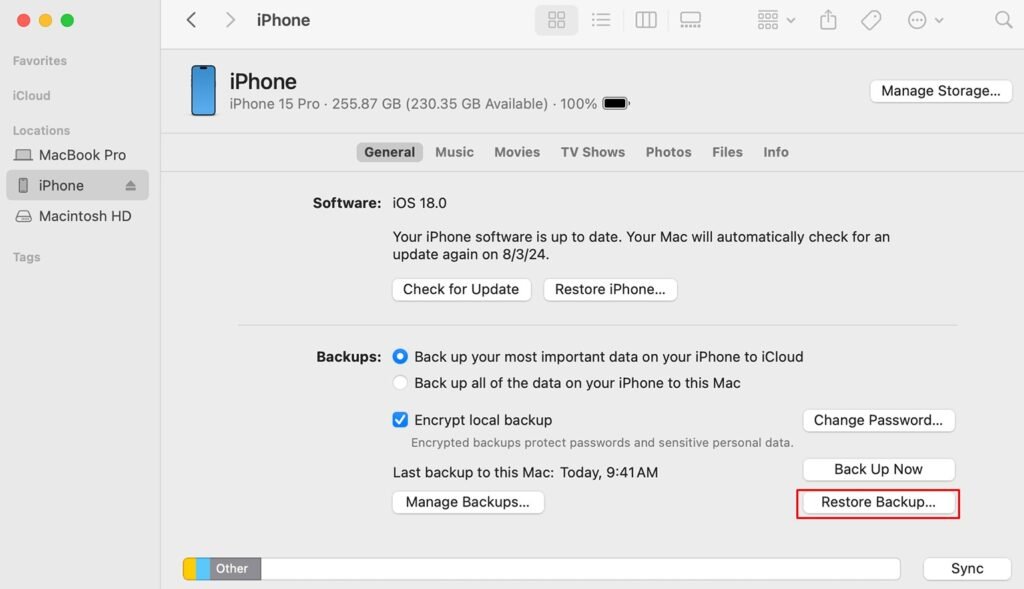 Restaurar a partir de um backup do iCloud ou do iTunes