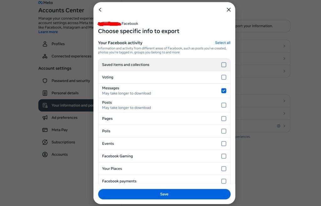 obtenir une copie de vos messages Messenger