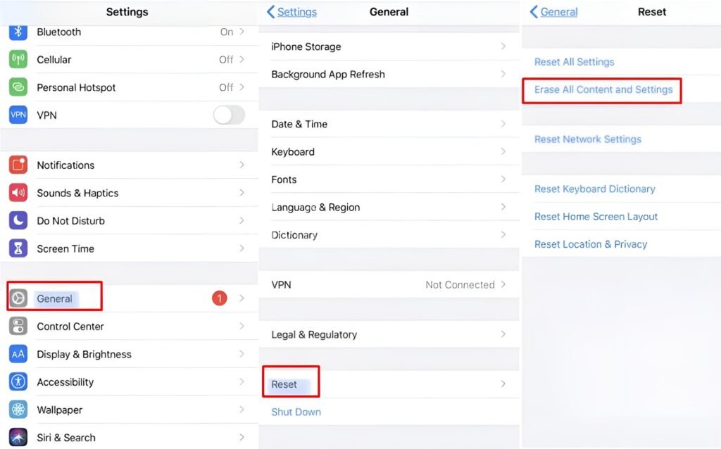 Apagar todo o conteúdo e as configurações