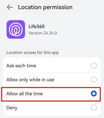 Verifique a configuração de localização do Life360 e a Localização precisa no Android