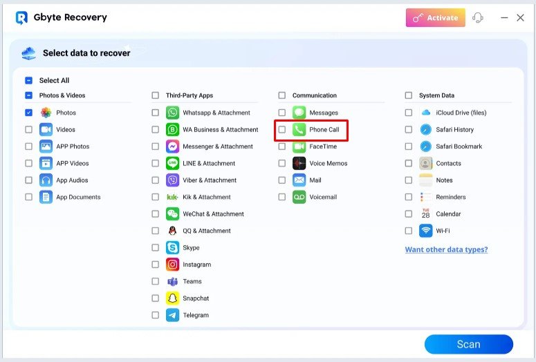 recuperação de dados do ios da gbyte