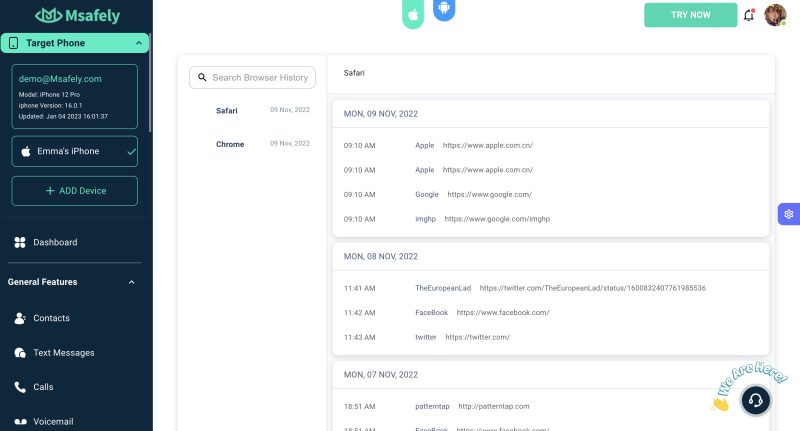 Msafely monitor browser history