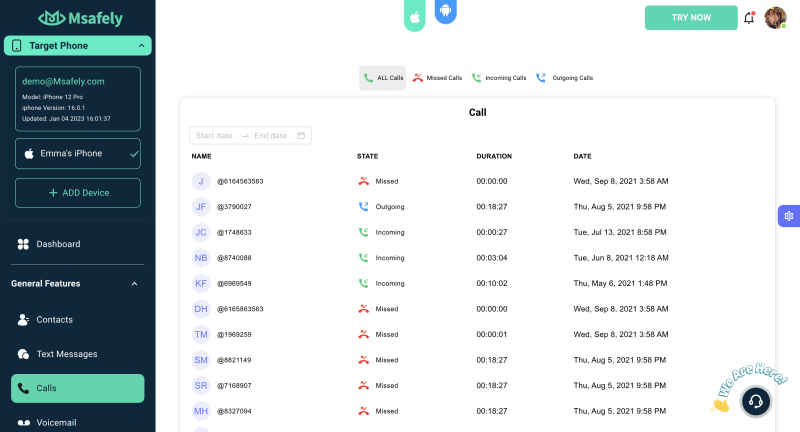 Msafely monitor call logs