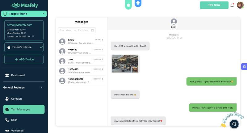 Msafely monitor text messages
