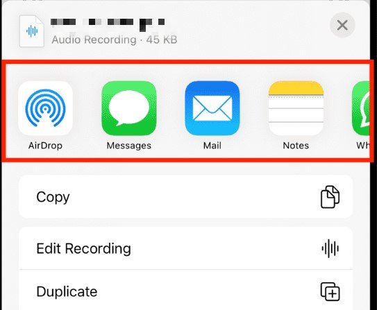 partager des fichiers d'enregistrement sur iphone