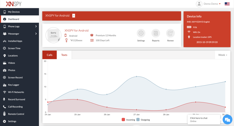 XNSPY dashboard