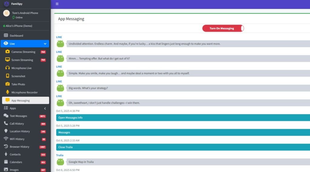 app messaging en famispy demo