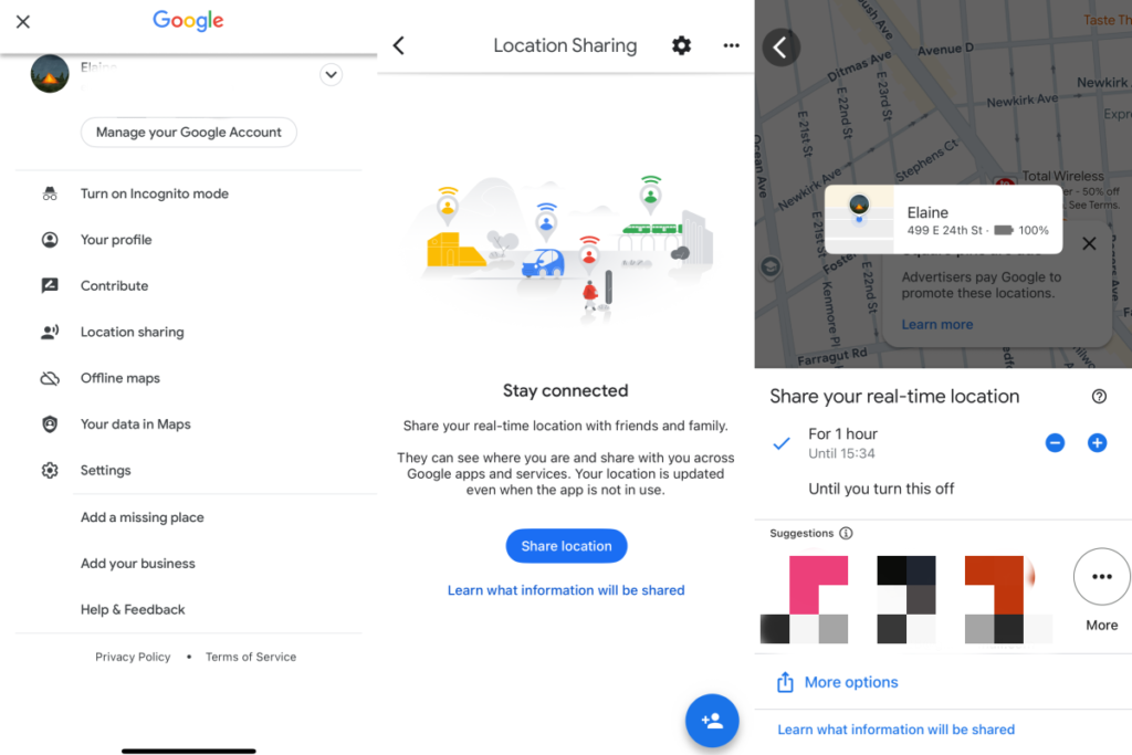 Partage de l'emplacement sur Google Map