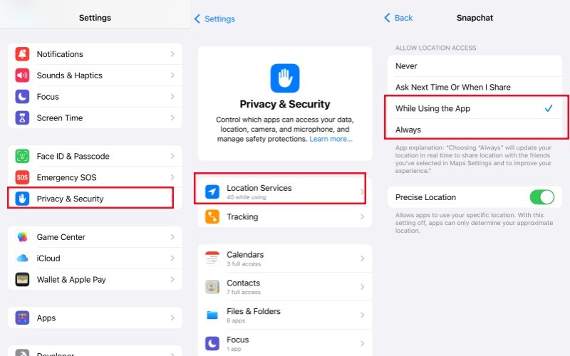 Snapchat autorisation des services de localisation