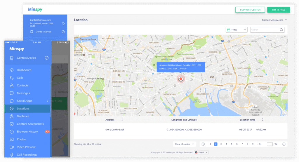 Minspy locatie tracking
