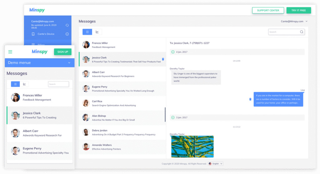 Minspy SMS monitoring